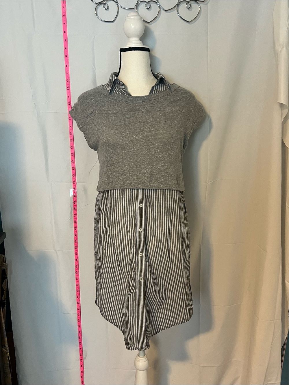 Postmark by Anthropologie Gray and Blue Striped Layered
Shirt Dress